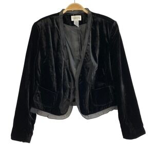 Chadwicks Y2K Velvet Crop Blazer Cardigan Women 12 Black Whimsigoth Ruffle Trim